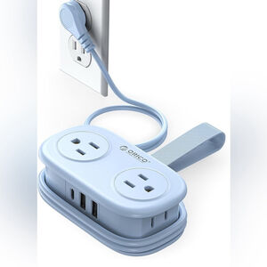 NEW 7-in-1 Power Strip Blue USB-C Travel Flat Plug Cruise Approved NIB